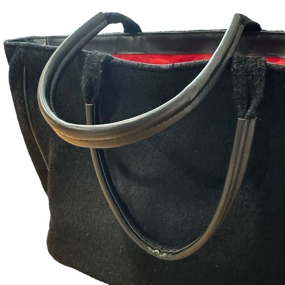 Givenchy Parfums Large Black Wool & Faux Leather Tote Bag Red Lining - Picture 3 of 10